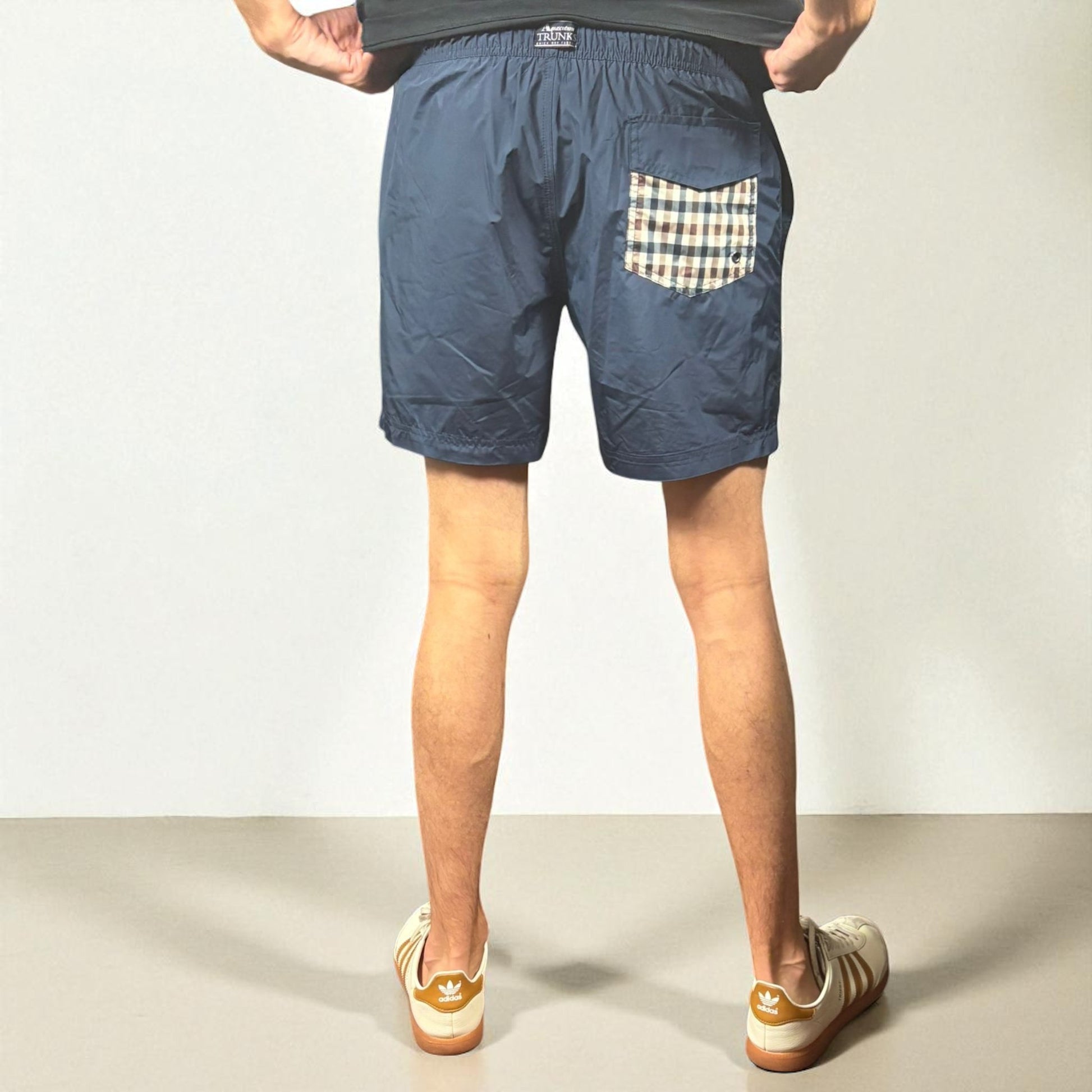 BNWT Aquascutum Navy Blue Check Back Pocket Swim Shorts
