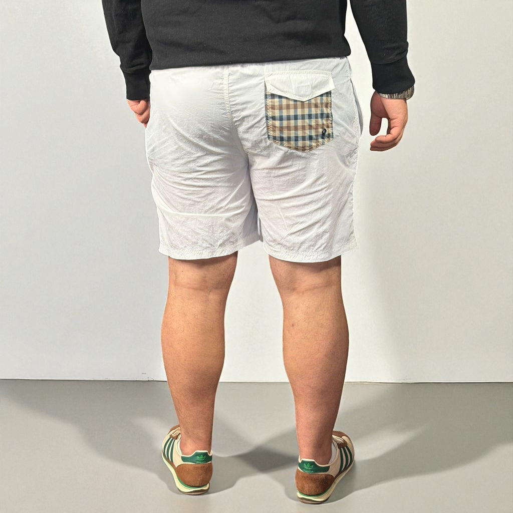 Aquascutum White Check Back Pocket Swimshorts