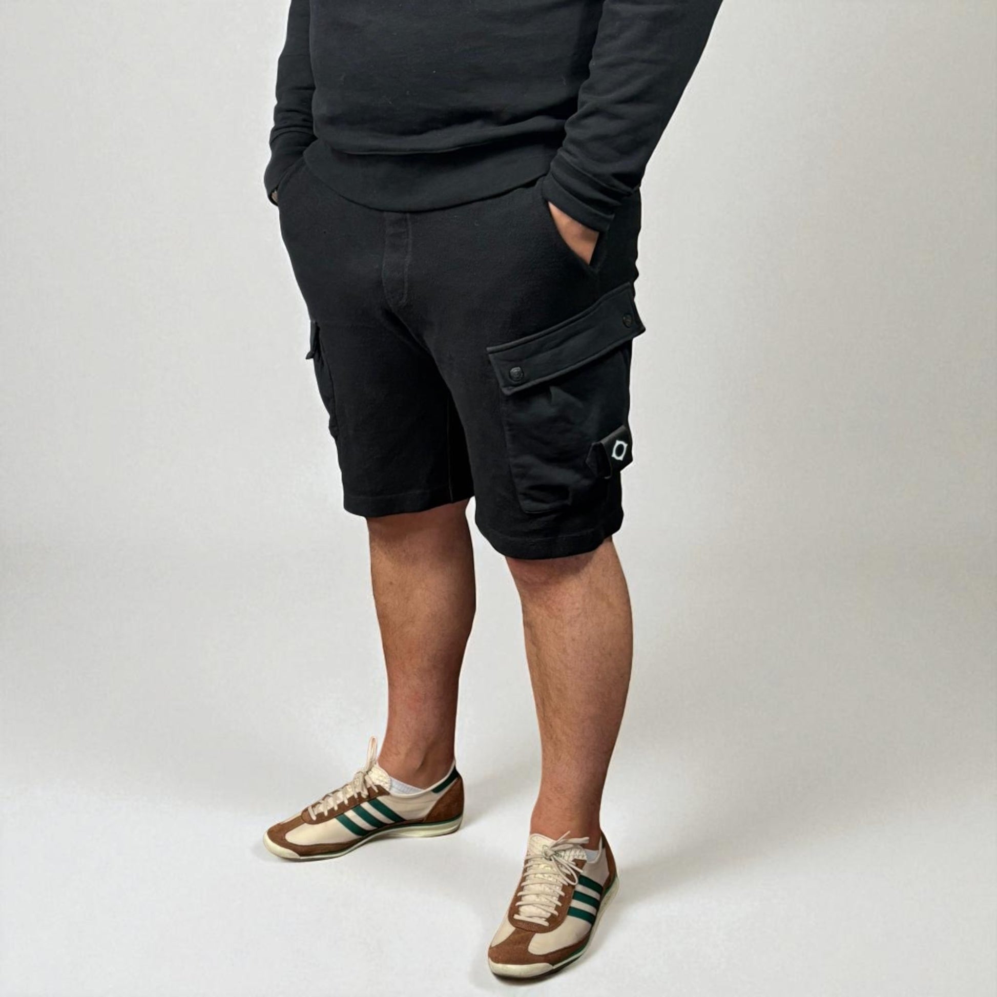 Ma.Strum Black Reverse Cotton Cargo Shorts
