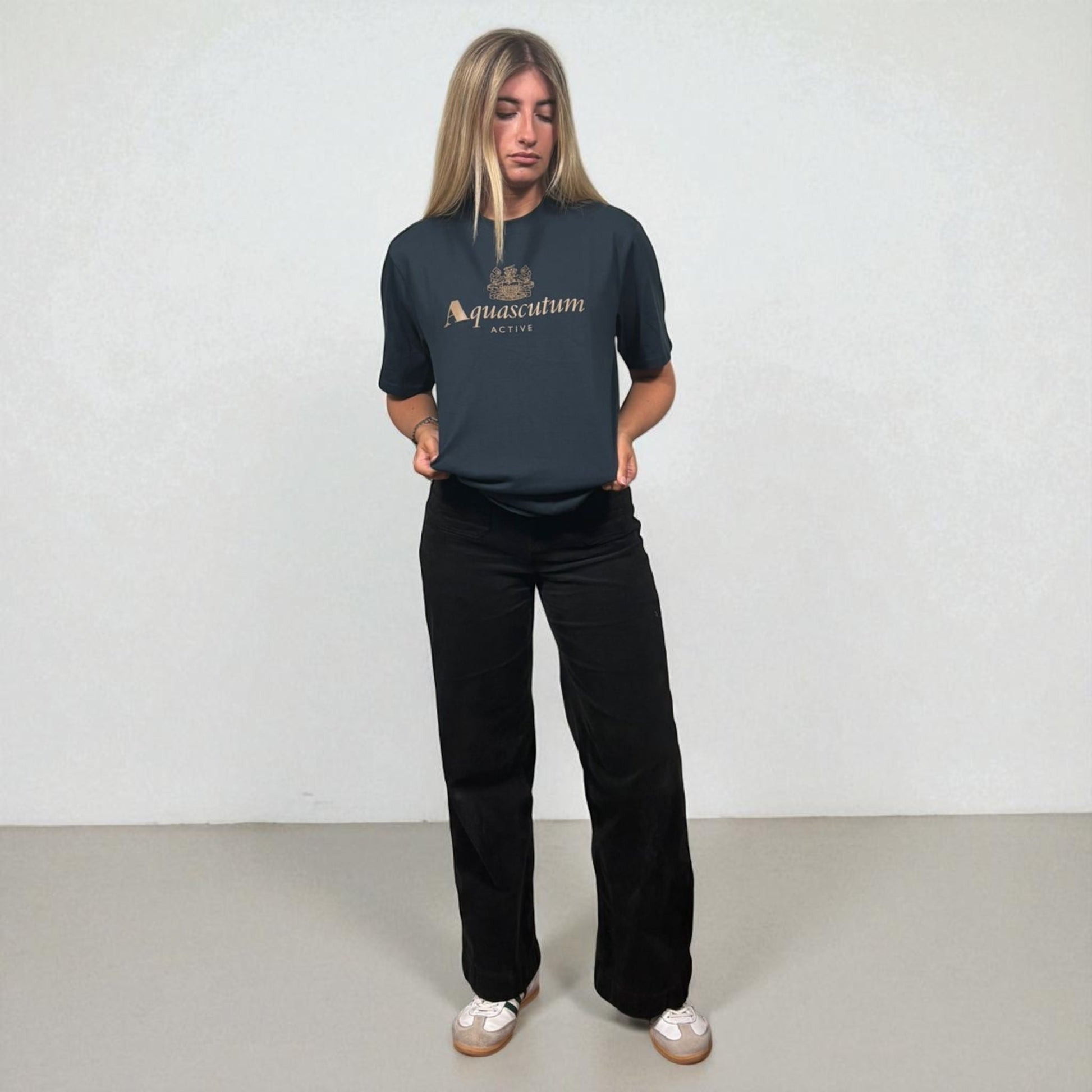 BNWT Aquascutum Navy Front Spellout Tee