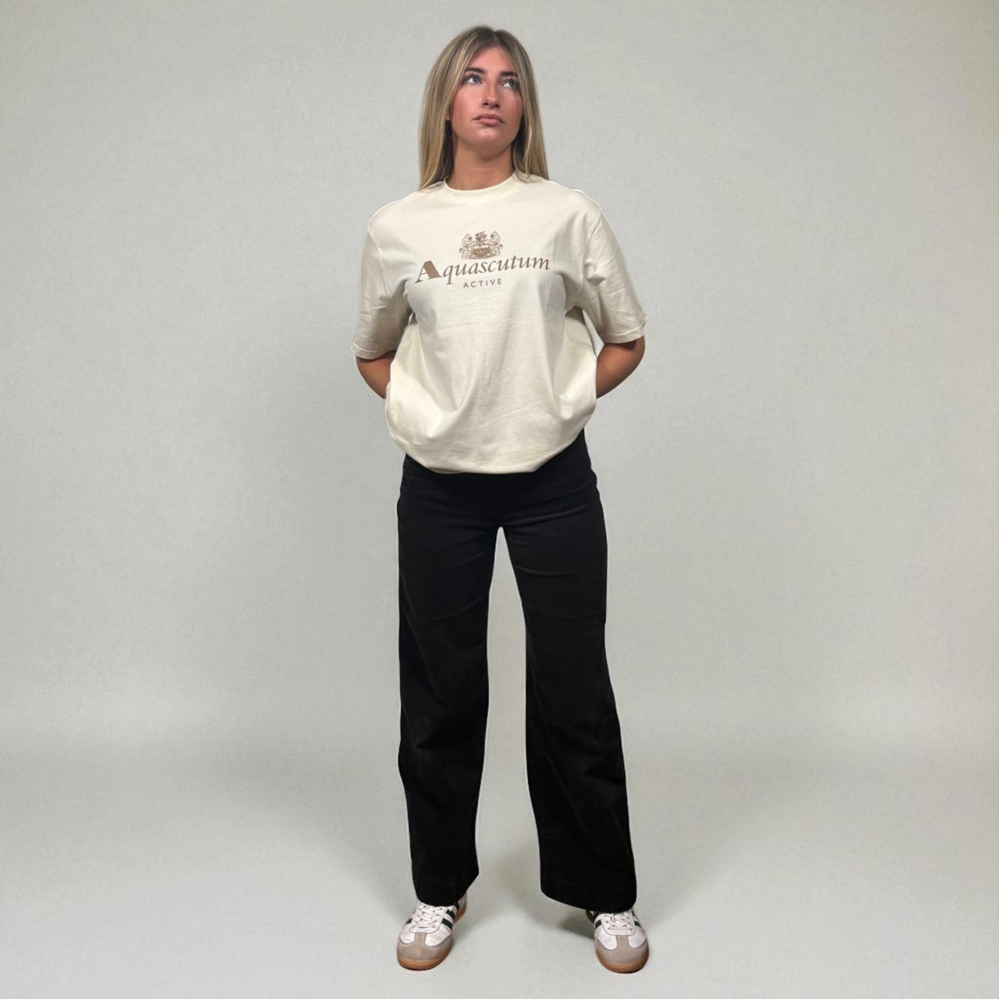 BNWT Aquascutum Beige Front Spellout Tee