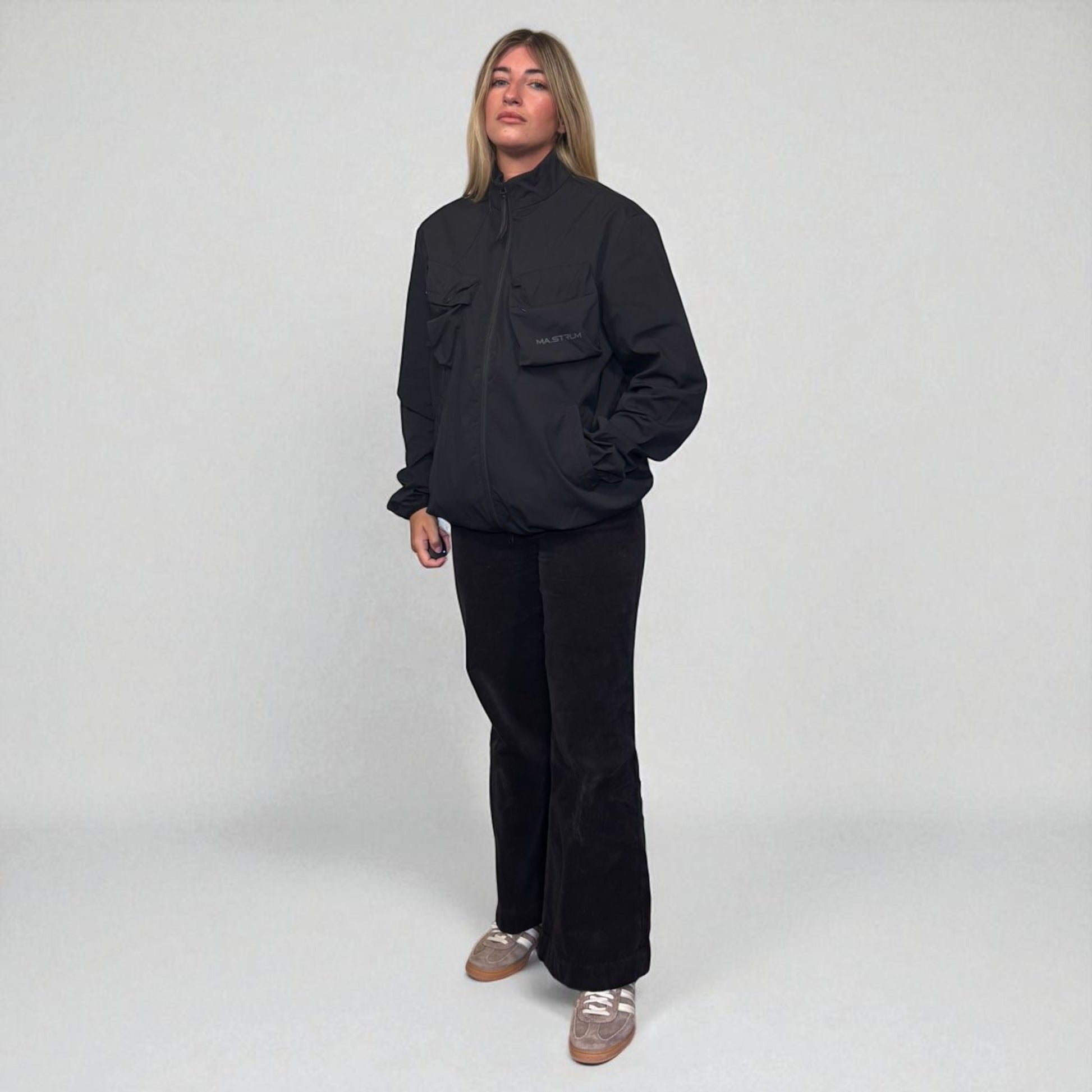 Ma.Strum Black Front Pocket Spellout Track Jacket