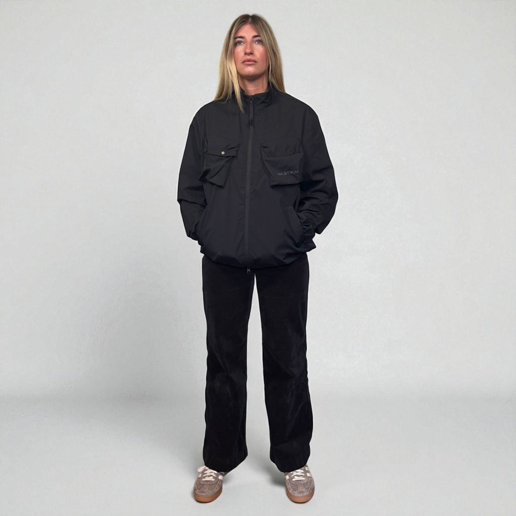 Ma.Strum Black Front Pocket Spellout Track Jacket