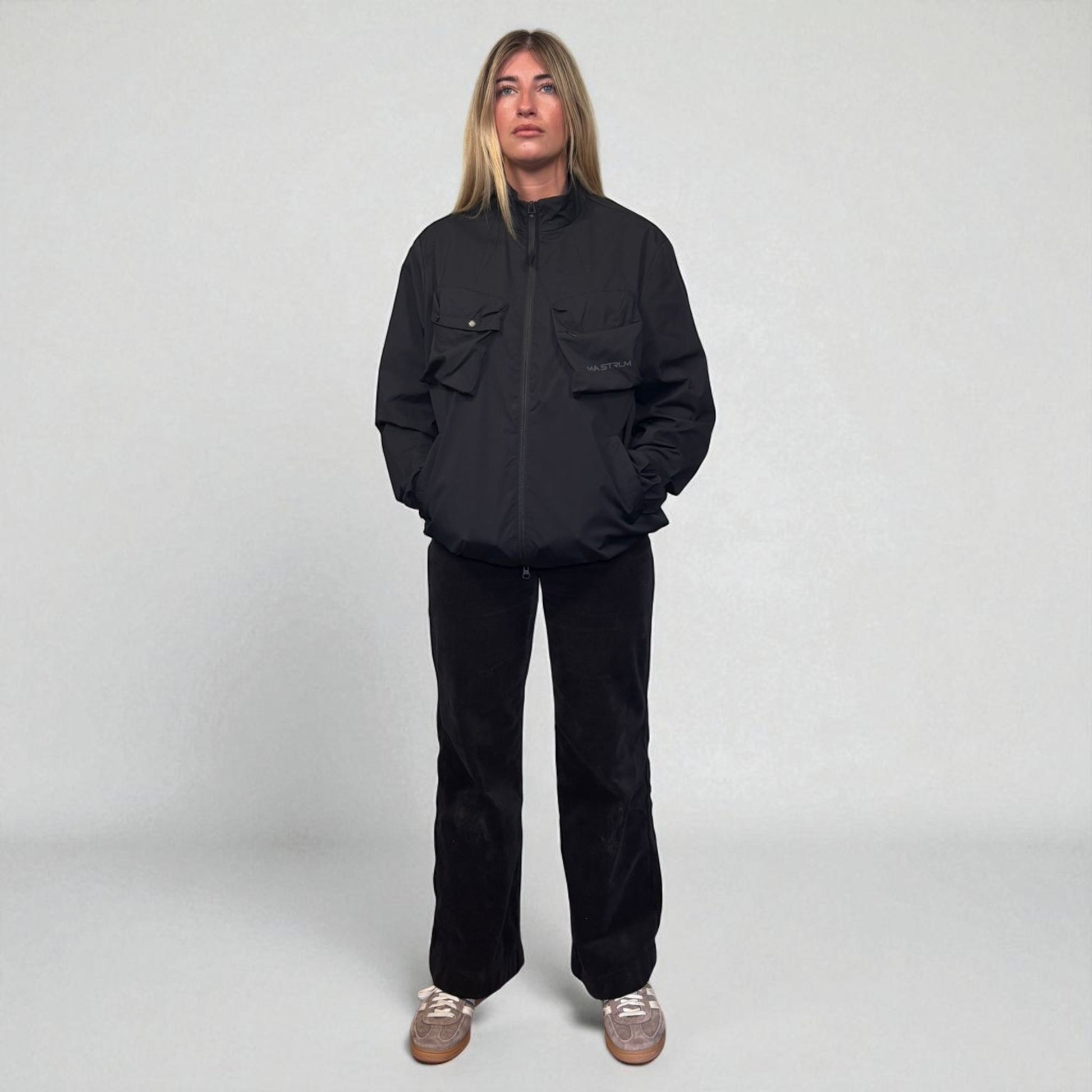 Ma.Strum Black Front Pocket Spellout Track Jacket
