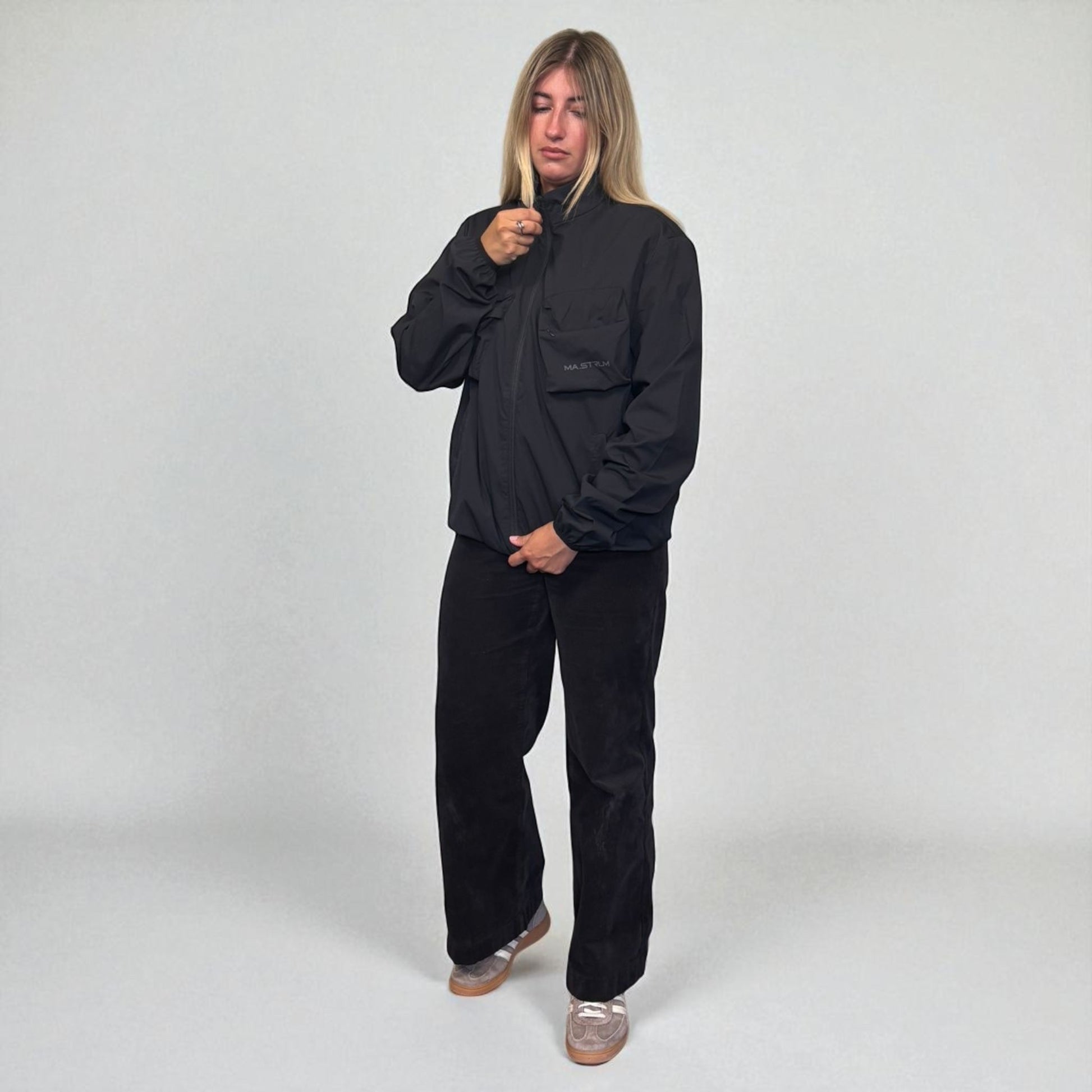 Ma.Strum Black Front Pocket Spellout Track Jacket