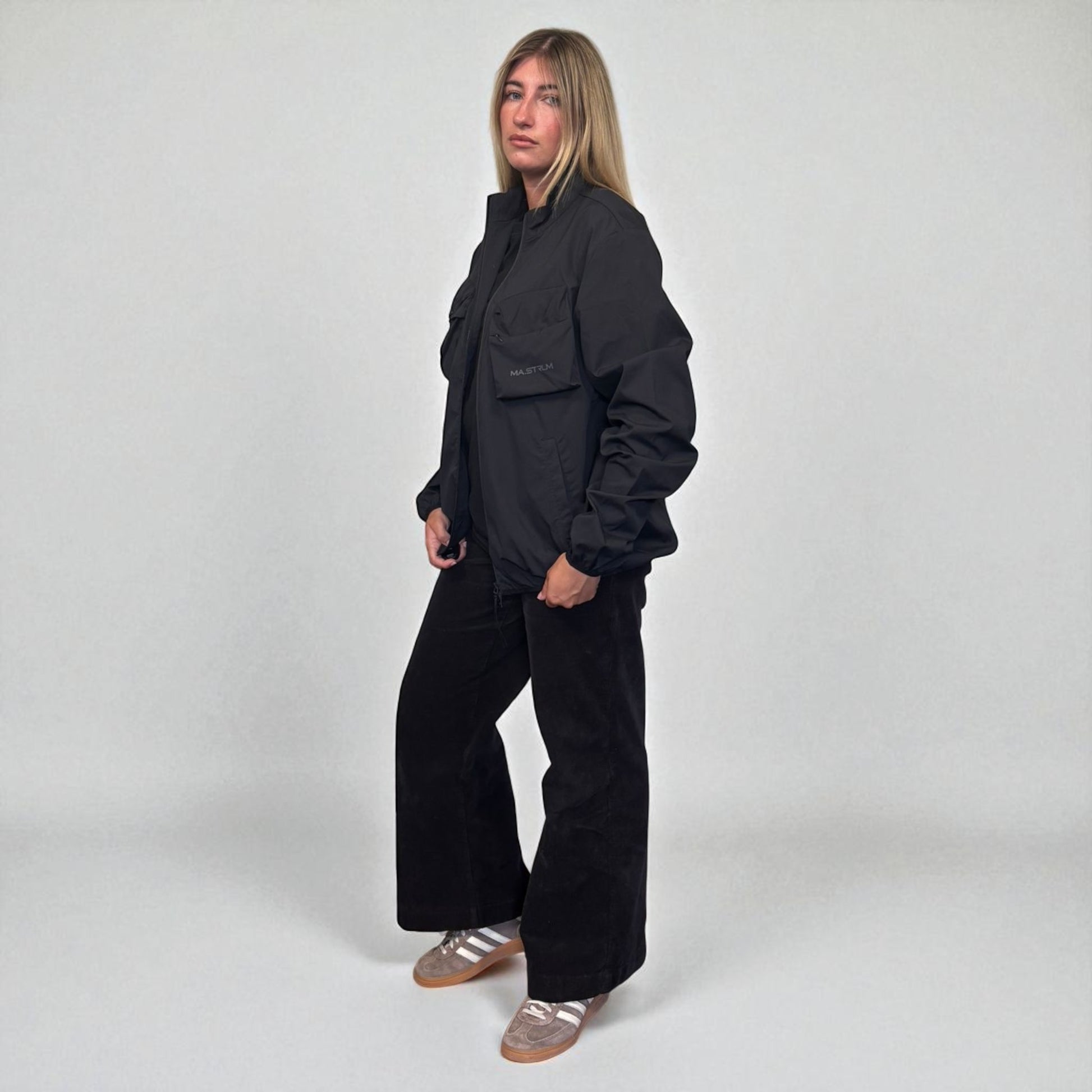 Ma.Strum Black Front Pocket Spellout Track Jacket