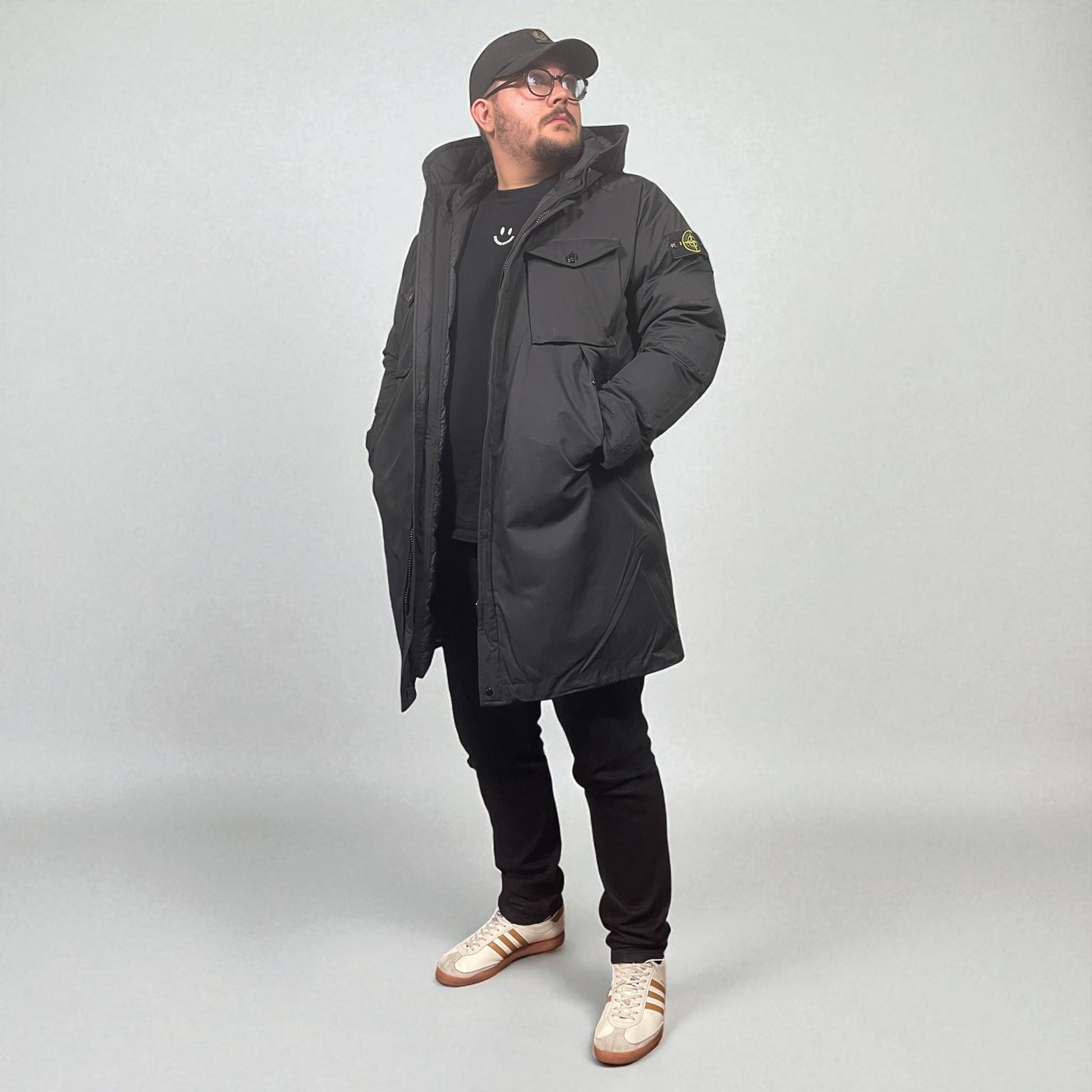 Stone Island Black Stretch Wool Nylon TC Parka Jacket