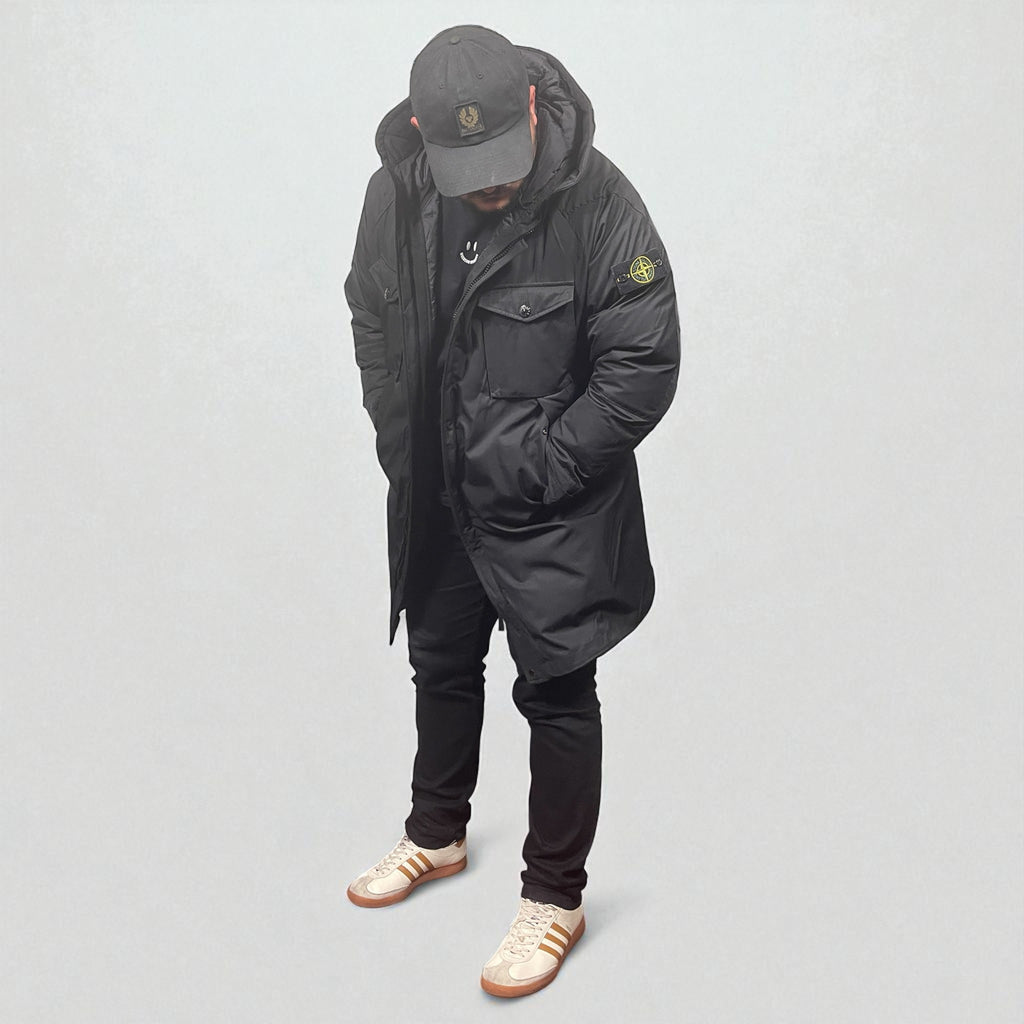 Stone Island Black Stretch Wool Nylon TC Parka Jacket