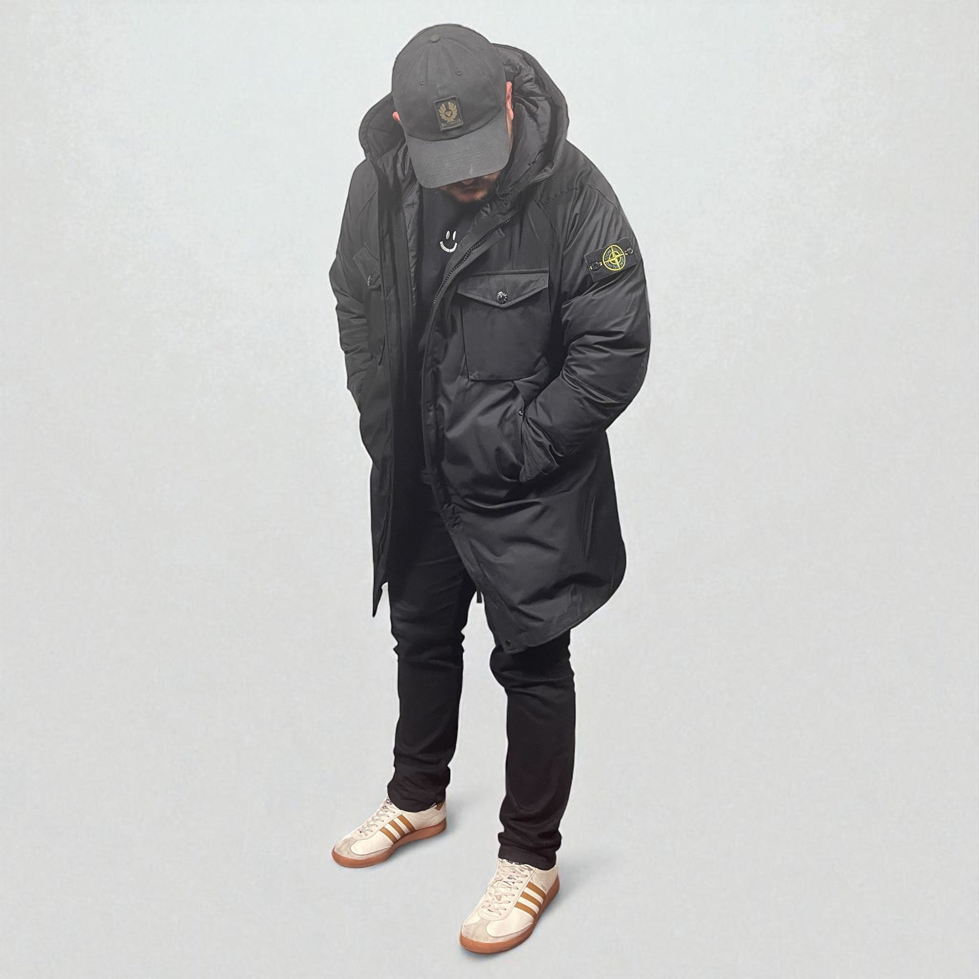 Stone Island Black Stretch Wool Nylon TC Parka Jacket