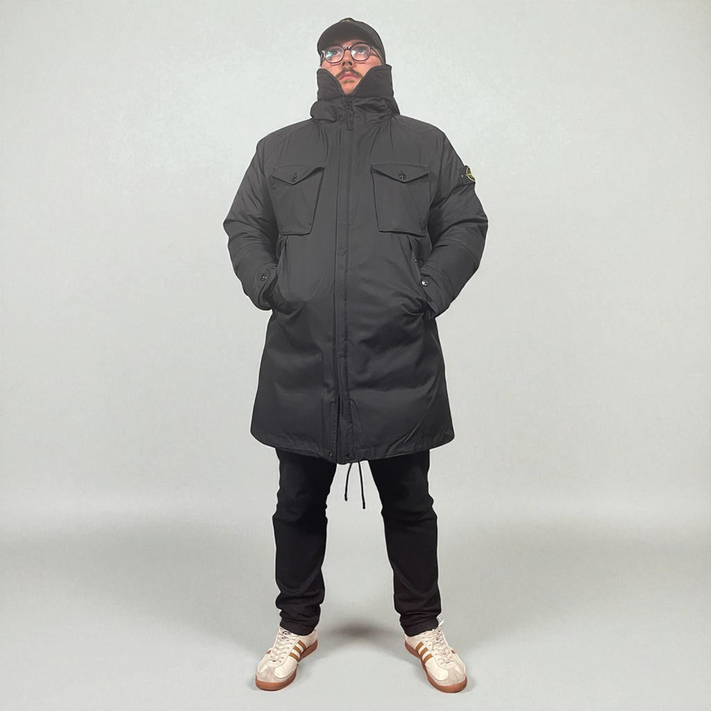 Stone Island Black Stretch Wool Nylon TC Parka Jacket