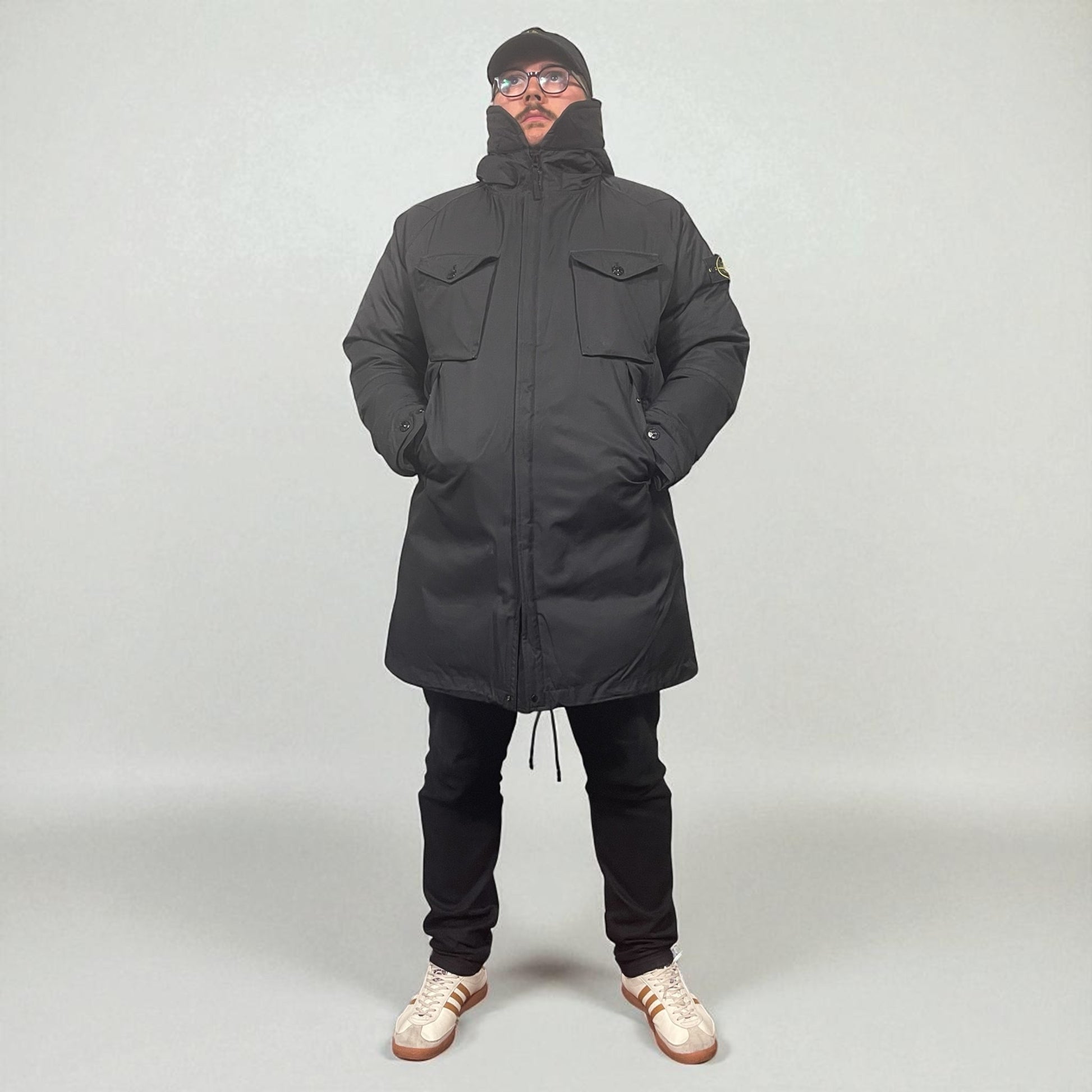 Stone Island Black Stretch Wool Nylon TC Parka Jacket